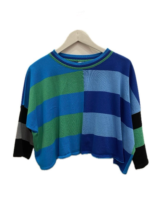 Block Stripe Knit Crop Turquoise