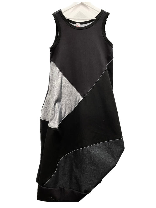 Black and Denim Singlet Diagonal Patch Dress