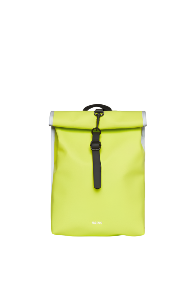 rains rolltop rucksack reflective backpack Digital Lime Rains Mini Reflective Rolltop Rucksack – FOOL