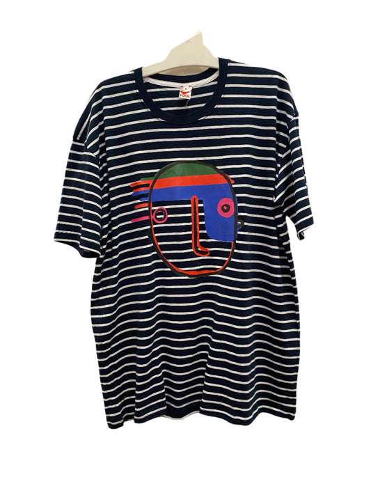 Dribble print stripe tee navy