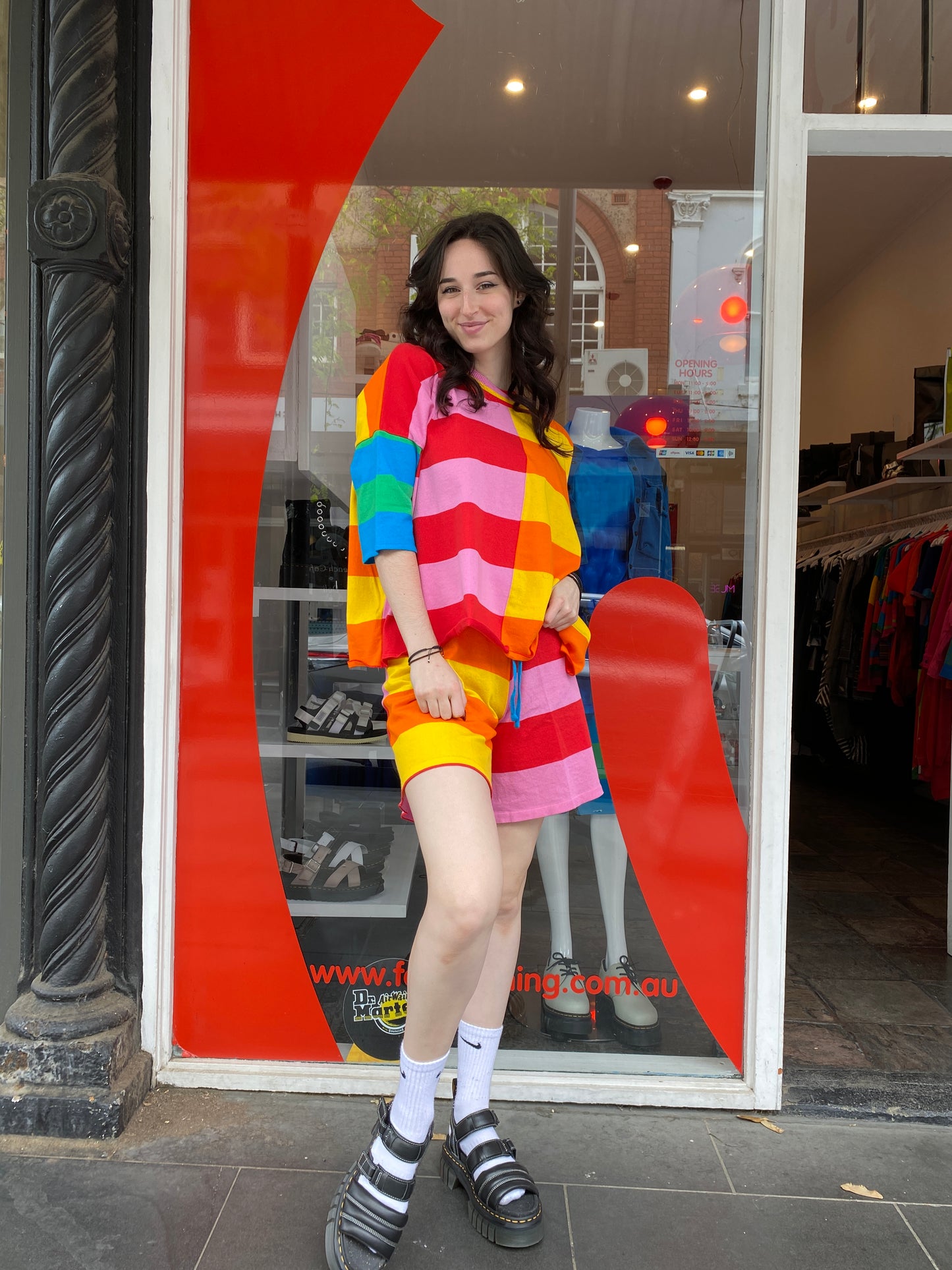 Knit Shorts Crop Stripe Bright