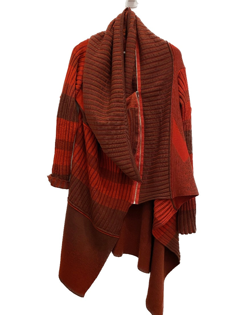 Letter Rib Long Wrap Jacket Knit Wool