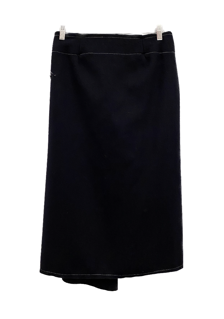 Navy Wrap Stud Wool Skirt