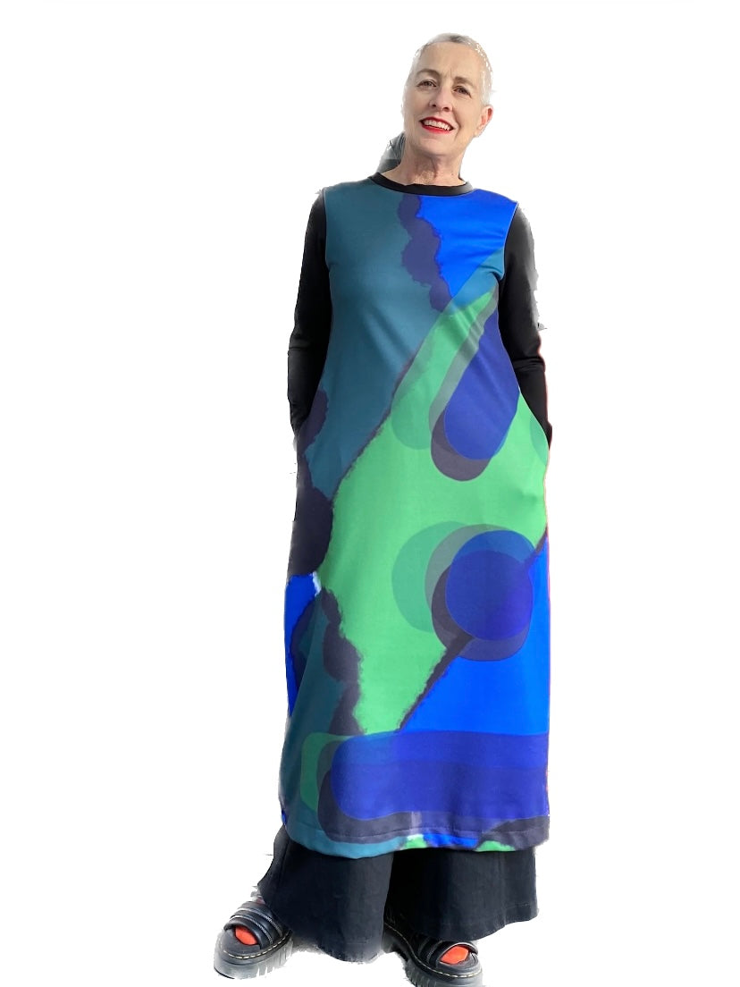 Long Sleeve Dark Meh Print Dress