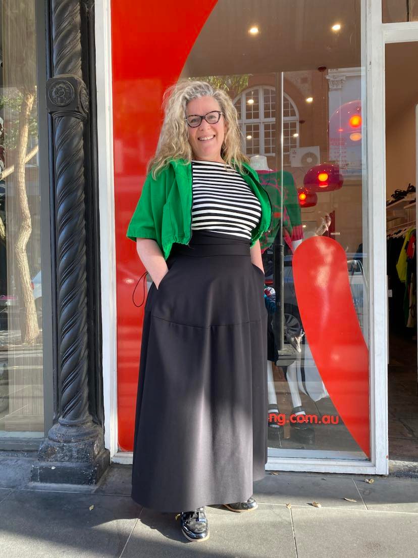 Black ponte funnel skirt